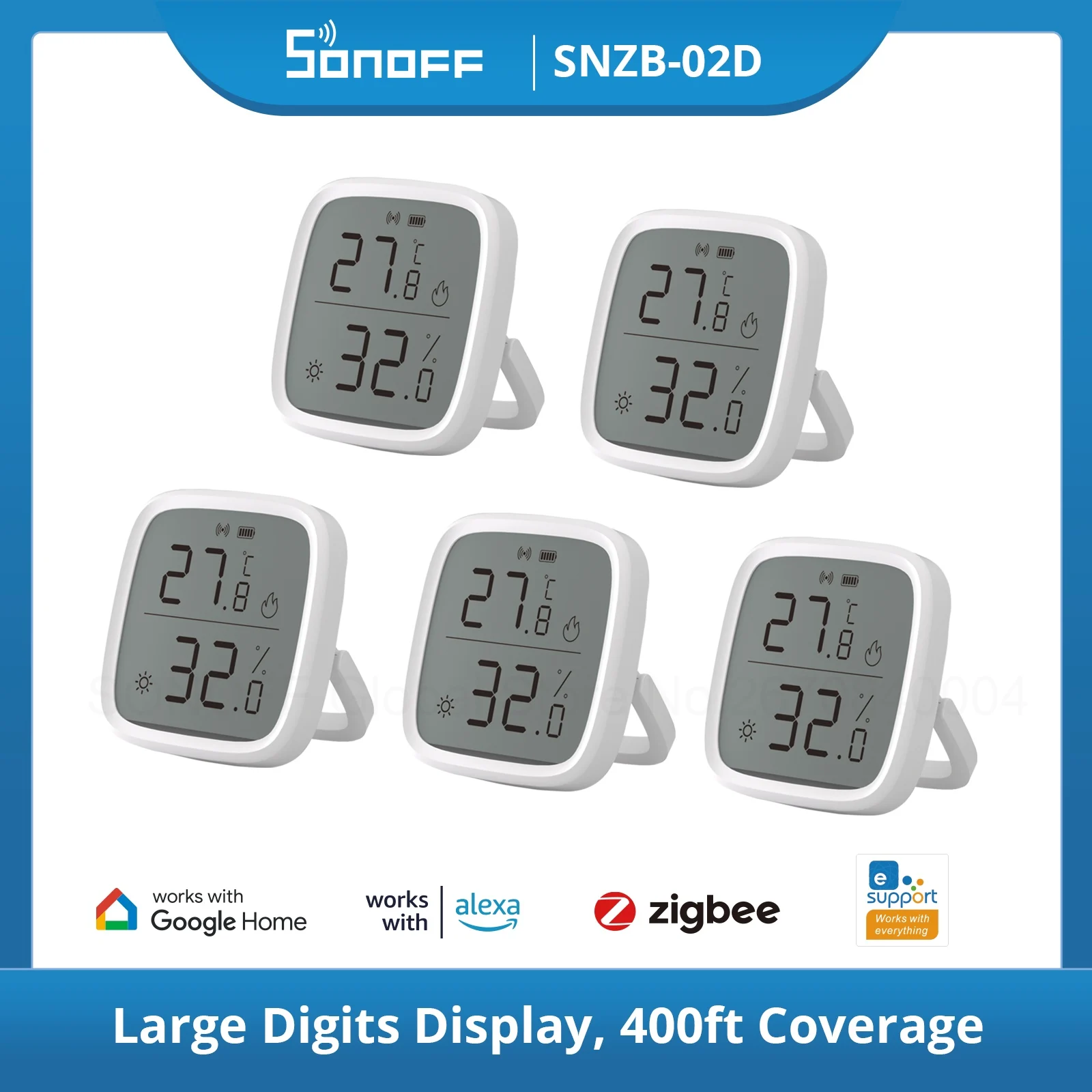 SONOFF SNZB-02D Zigbee датчик температуры и влажности умный дом автоматизация монитор в