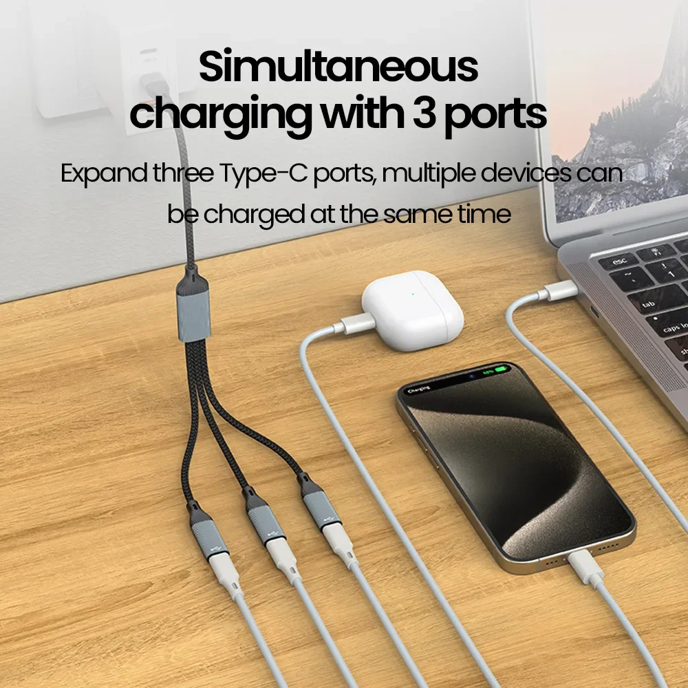 3 в 1 Тип C HUB Multi USB Hub Extensions Data Transfer Male to Female OTG Для ПК Xiaomi