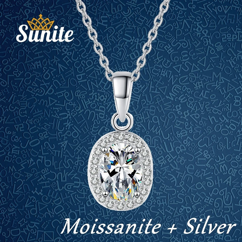 

Sunite 1.0ct Moissanite Diamond Oval Necklace Pendant For Women Girls Gold Plated 925 Sterling Silver Party Gift Free Shipping