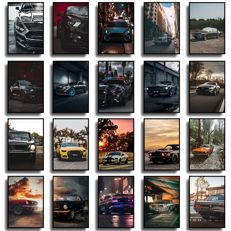 

Luxury Car Ford Mustang Ford GT Poster Sports Car Super Car Canvas Painting Wall Art Print Picture for Living Room Home Decor