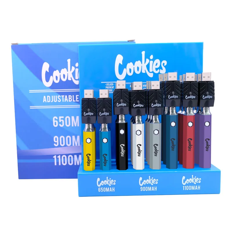 

24pcs Cookies SQUARE Preheat Battery Kits 650/900/1100mah Adjustable Voltage For 510 Thread Thick Oil Cartridge Carts Vape Pen