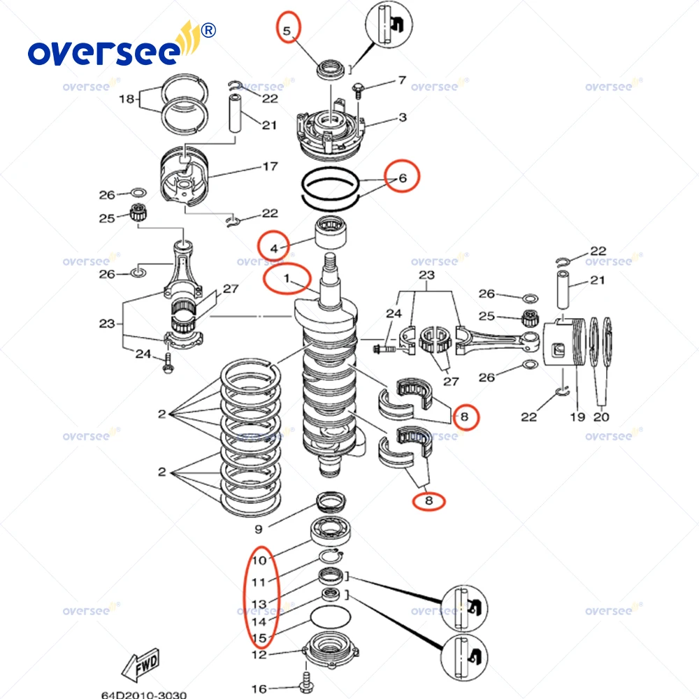 Oversee 6G5-11411 Ремкомплект коленчатого вала для подвесного мотора YAMAHA 2T 90HP 150 HP 200HP V6 6G5-11411-01 с подшипниками и уплотнениями (art.: 3920d2ecdeab1) - 3920d2ecdeab1