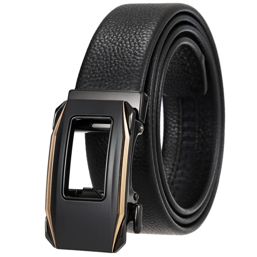 Men's Genuine Leather Belt New Automatic Buckle Leather Belt Men's Leather Ratchet Dress Belts 110-125cm