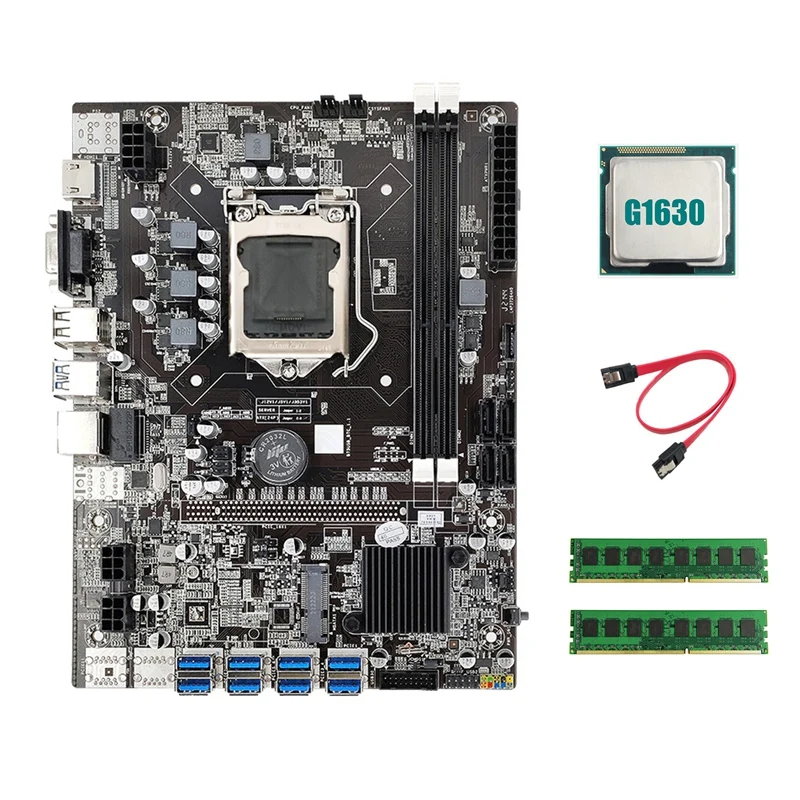 B75 BTC Майнинговая материнская плата 8XUSB+G1630 процессор+2XDDR3 4GB ОЗУ+SATA-кабель LGA1155 USB Miner on.