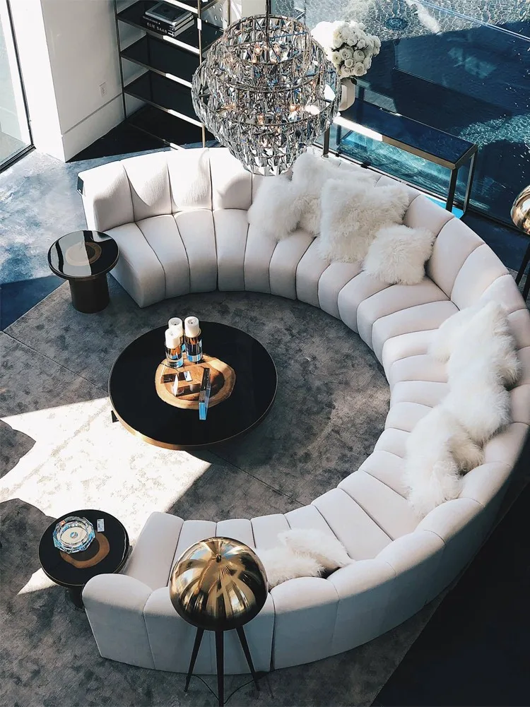 

Post-modern luxury circular arc creative fashion designer club Hotel reception area curved lamb velvet sofa