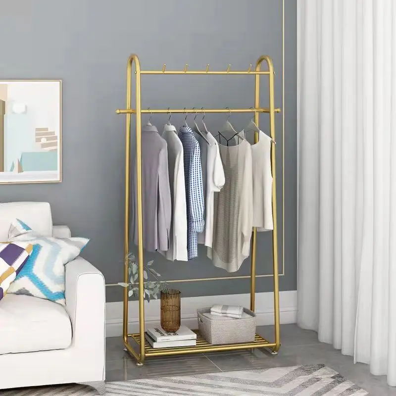 

Металлическая вешалка для одежды, золотистая кованая железная стойка в эстетическом стиле, Минималистичная мебель для прихожей и балкона