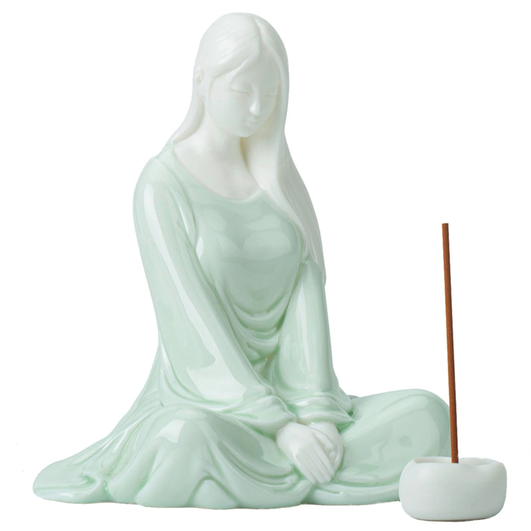 

Chinese Zen Beauty Lady Ornament Ceramic Home Living Room Desktop Decoration Creative Incense Burner Incense Stick blue