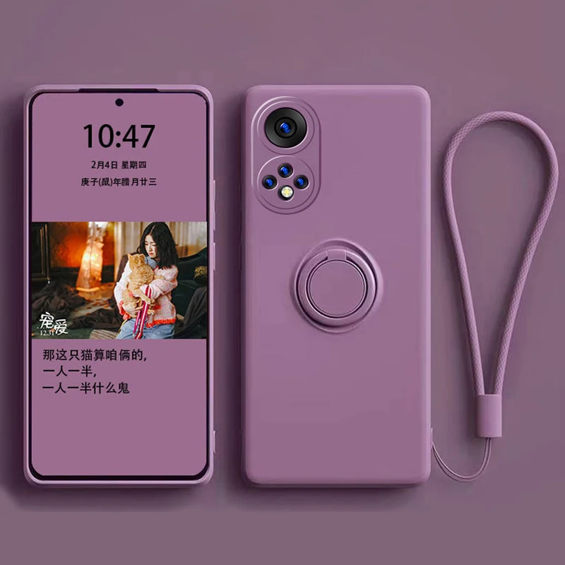 

Luxury Liquid Silicone Case For Huawei Honor 50 20 P20 P30 P40 P50 Pro Nova 9 5T Camera Lens Full Protective Ring Holder Cover A