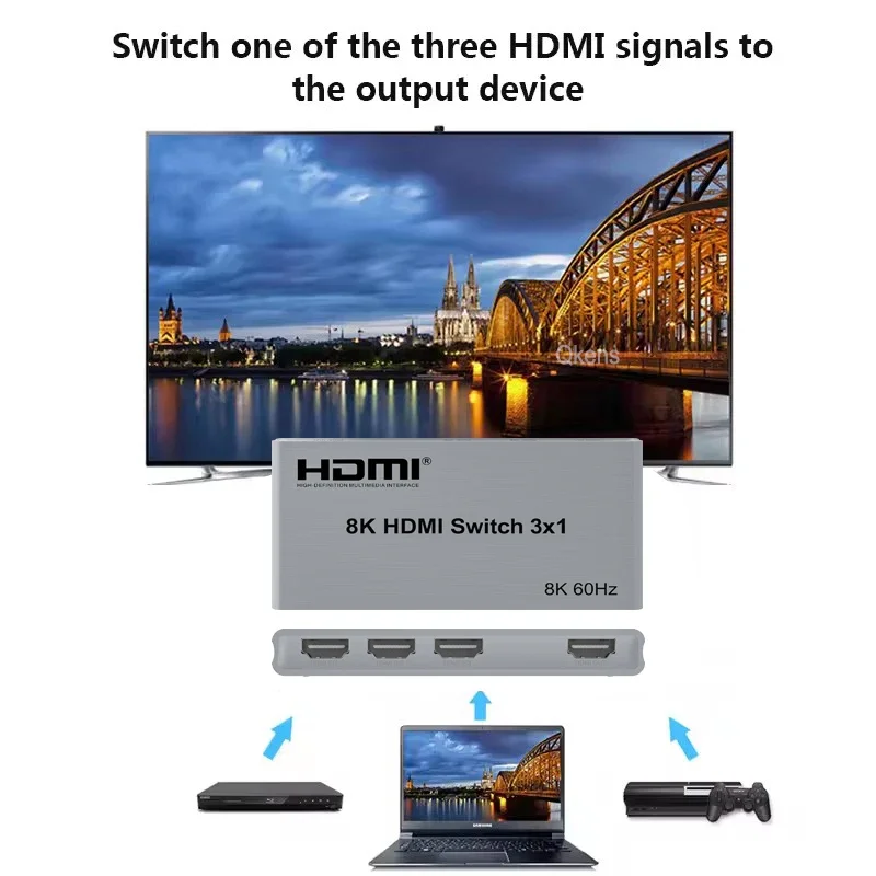 Фото HDMI-конвертер-переключатель 3-в-1 с функцией памяти при отключении питания, 8K 60 Гц, 3x1, автоматическое переключение, поддержка 4K 120 Гц, HDMI 2.1 №5