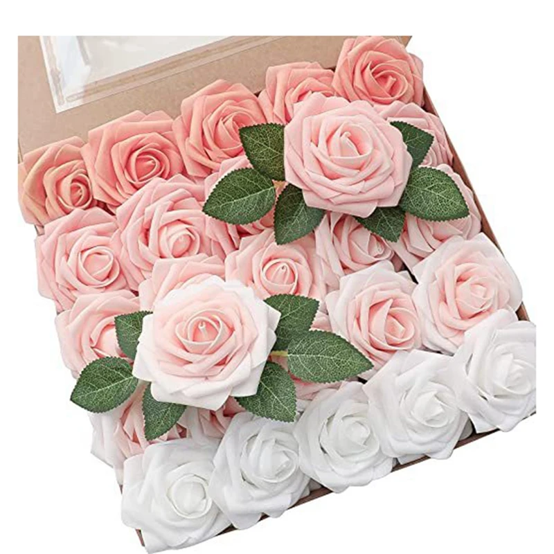 

25 Artificial Roses With Rod Home Decor Gradient Bouquet Arrangement Flowers For DIY Wedding Bouquet Decoration Durable 8 X 18Cm