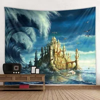 castle fairy giant waves tapestry ocean waves sunset beach sea view print tapestries wall hanging bedroom living room dorm decor