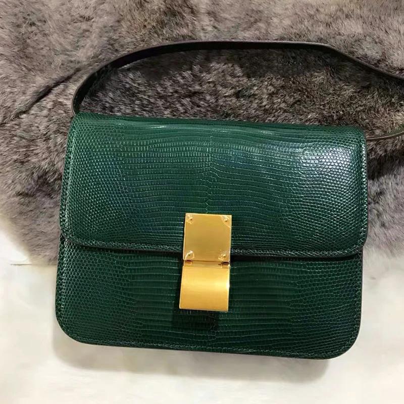 

Classic Luxury Box Women's Bag Trend Lizard Grain Leather Tofu Bag High Quality Handbag Clip Lock Retro Crossbody Bags
