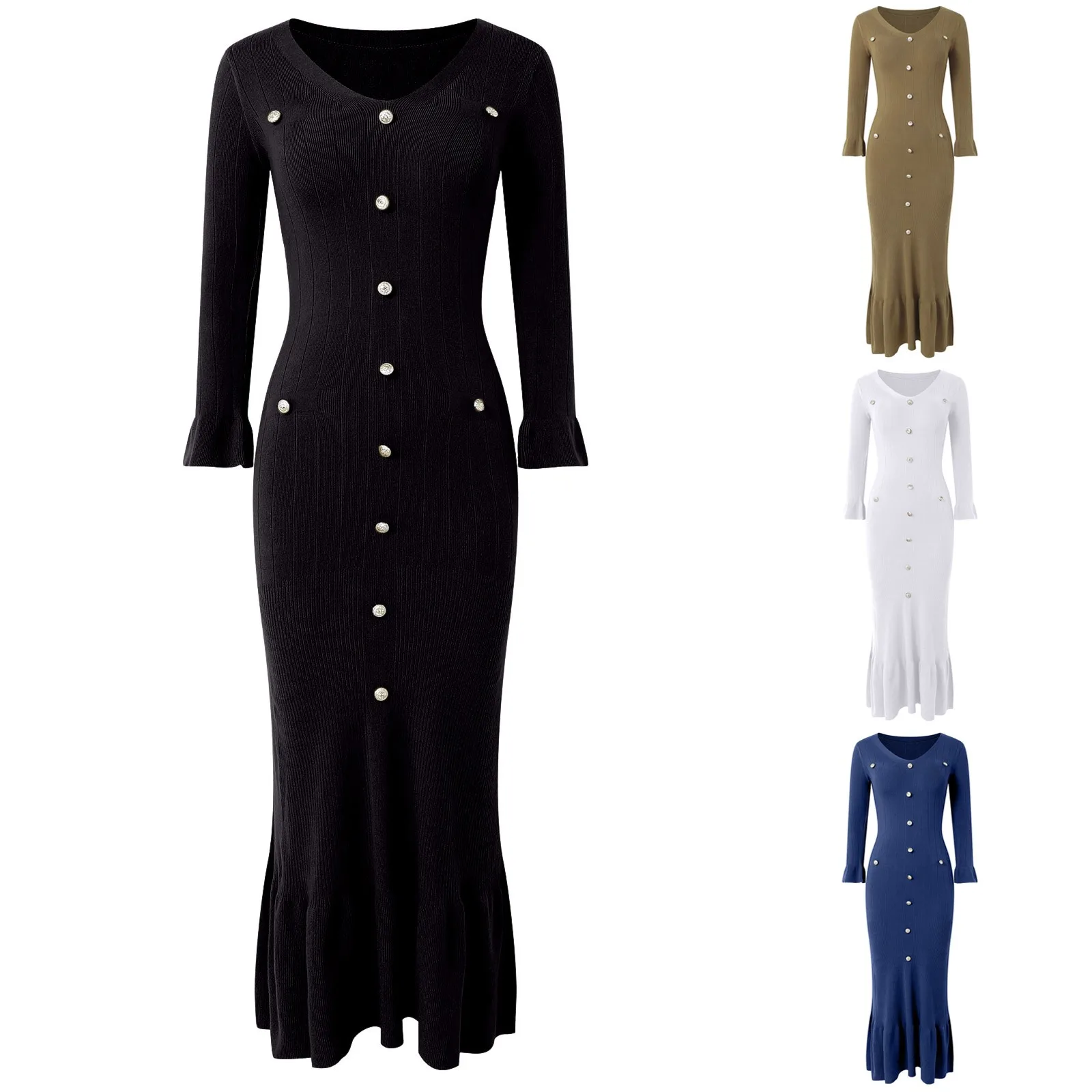 Женские зимние платья с оборками по подолу однобортное модное длинное платье