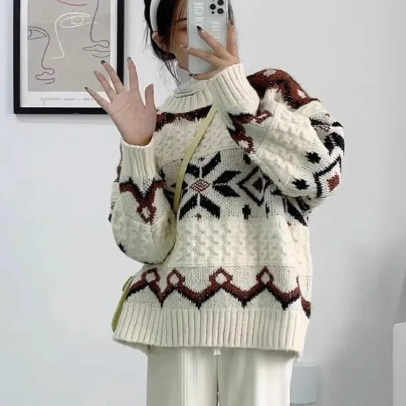 Повседневные свитера женские 2024 нежный стиль свитер с длинными рукавами зима