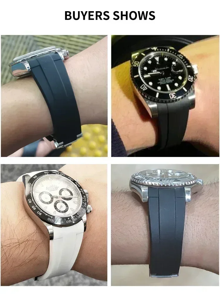 Фото Оригинальный стильный силиконовый ремешок для часов Rolex, черный, зеленый, синий, белый, Submariner Yacht-Master Daytona GMT 20, 21 мм, ремешок для часов №3