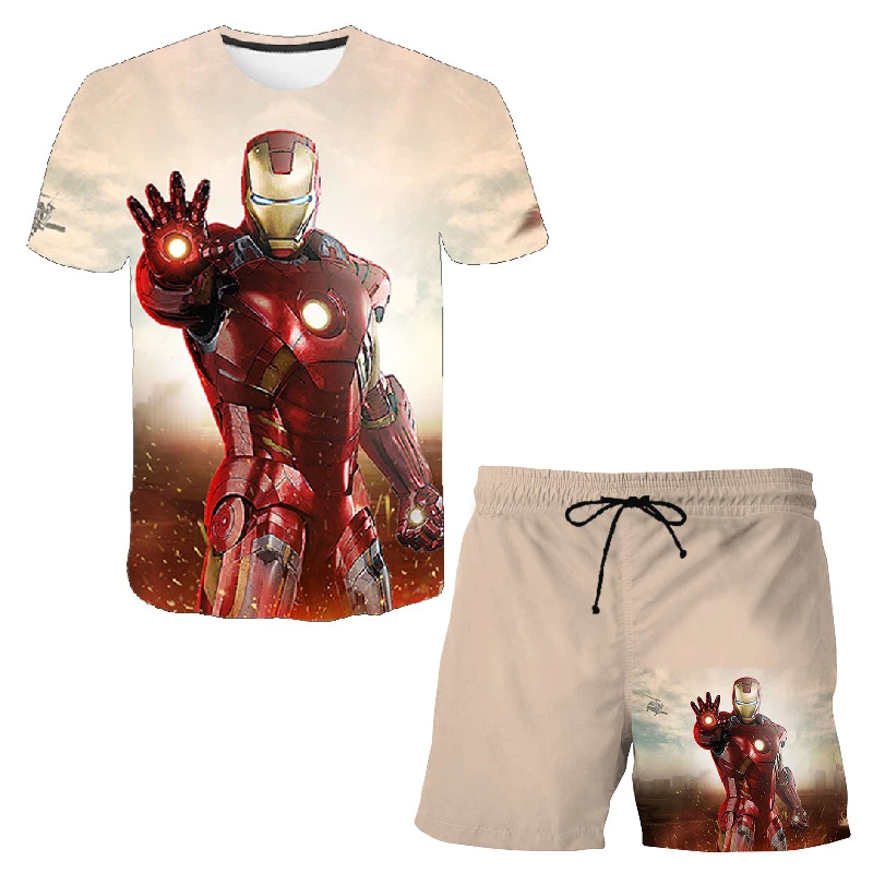 

Disney Marvel Avengers Iron Man 3D Print Short Sleeve Summer Boys T-shirt Shorts Men Casual Breathable Set Male Tracksuit 2 Pcs