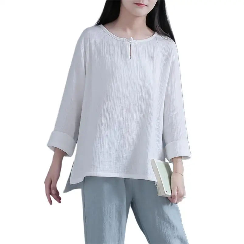 

Блузка женская с круглым вырезом и длинным рукавом, из 2023 хлопка