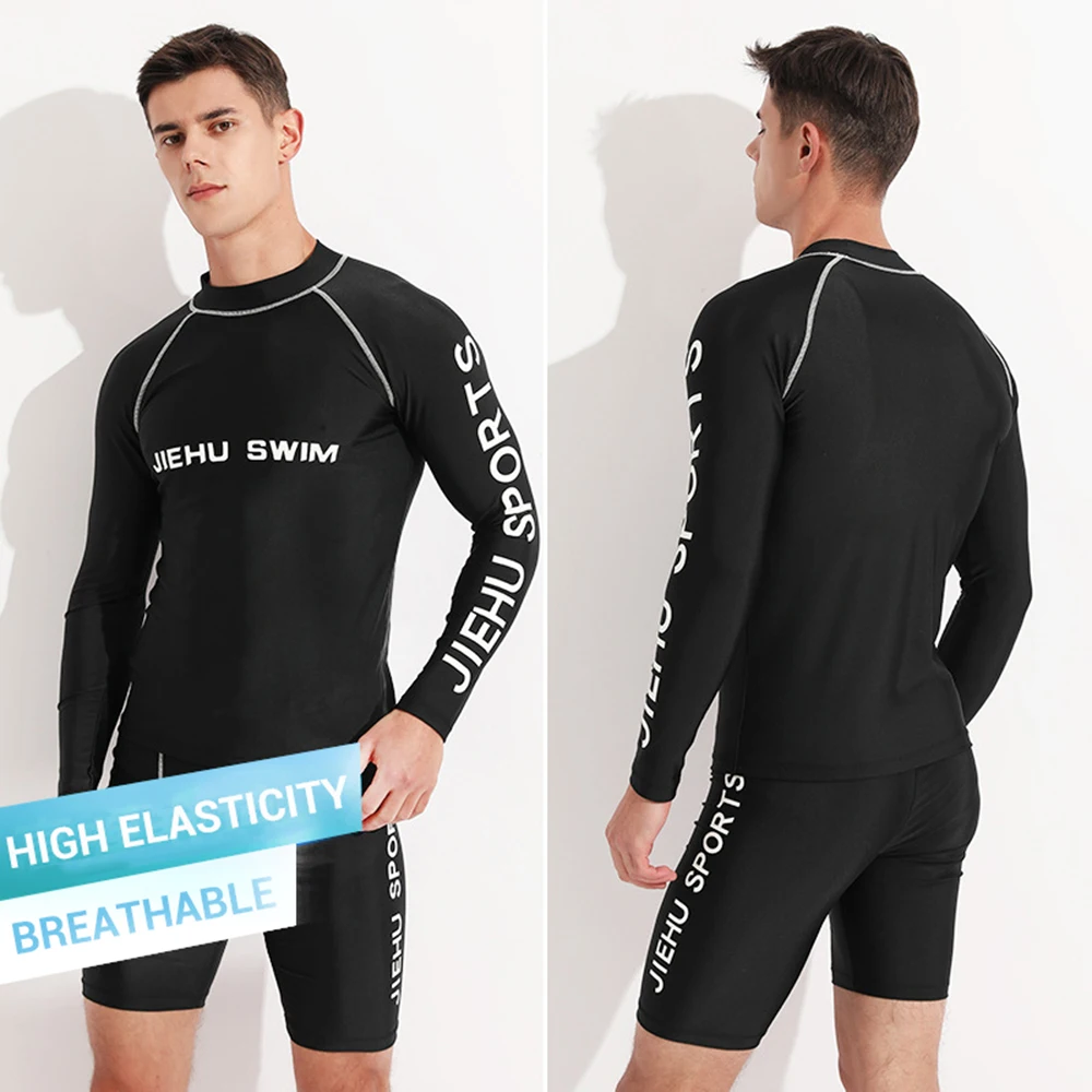 

Мужская плавательная футболка, купальник, пляжная одежда с защитой от УФ-лучей, одежда для плавания с длинным рукавом, костюмы для серфинга, ...