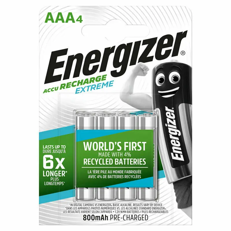 

4 x Energizer Rechargeable AAA batteries Accu Recharge Extreme NiMH 800mAh HR03