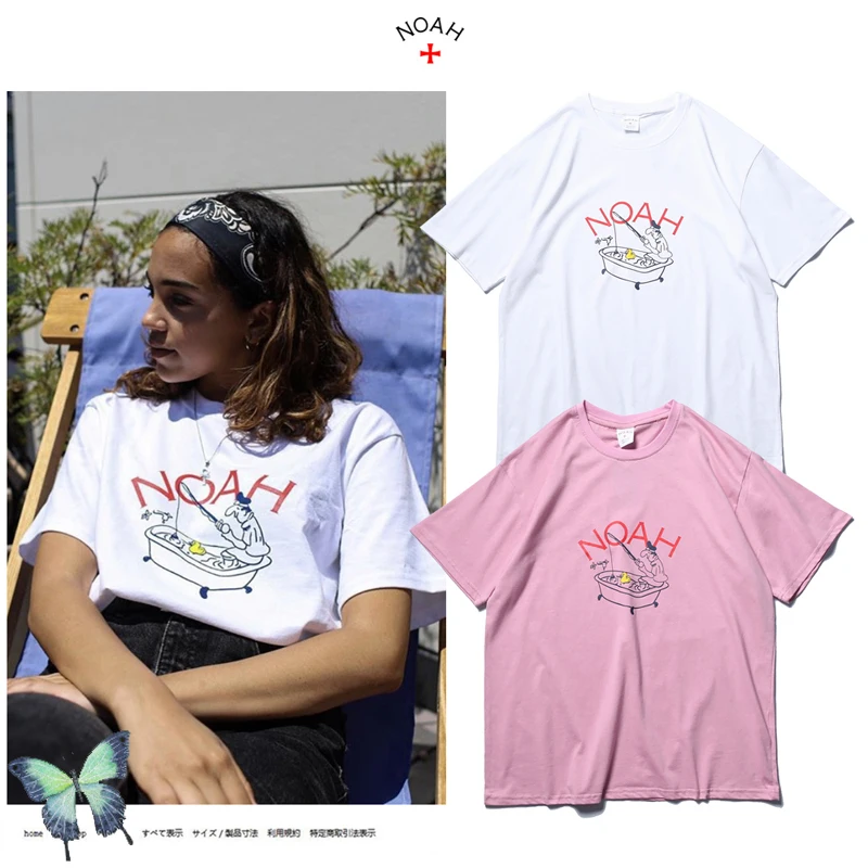 

Noah Gone Fishing Logo Print T-Shirt Logo Men Women Short Sleeve Noah Pink T-Shirt