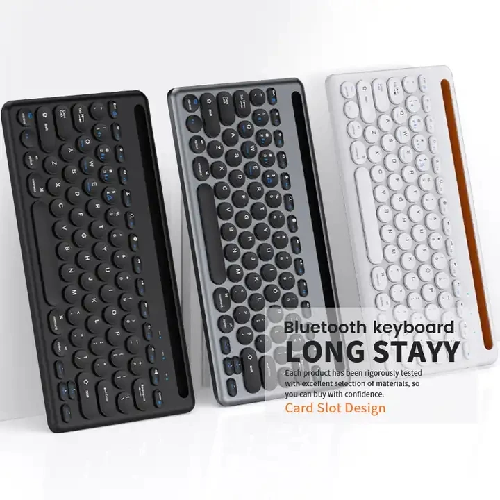 

Vintage Round Key Keyboard Design Of Bracket With Card Slot Keyboard Pad Mouse Wireless For Computer Desktop Laptop Notebook