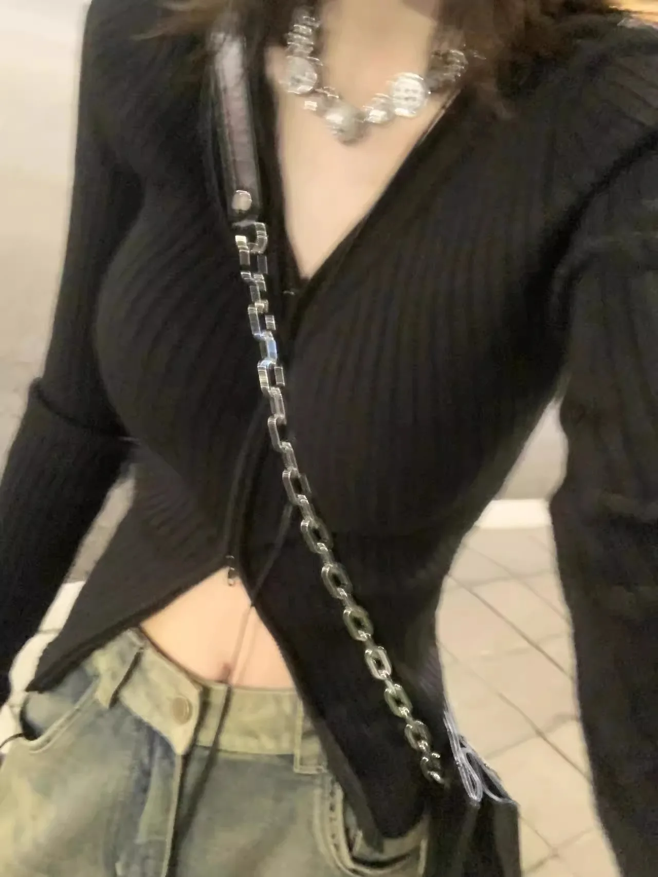 Американский вязаный свитер на молнии с v-образным вырезом верхняя одежда