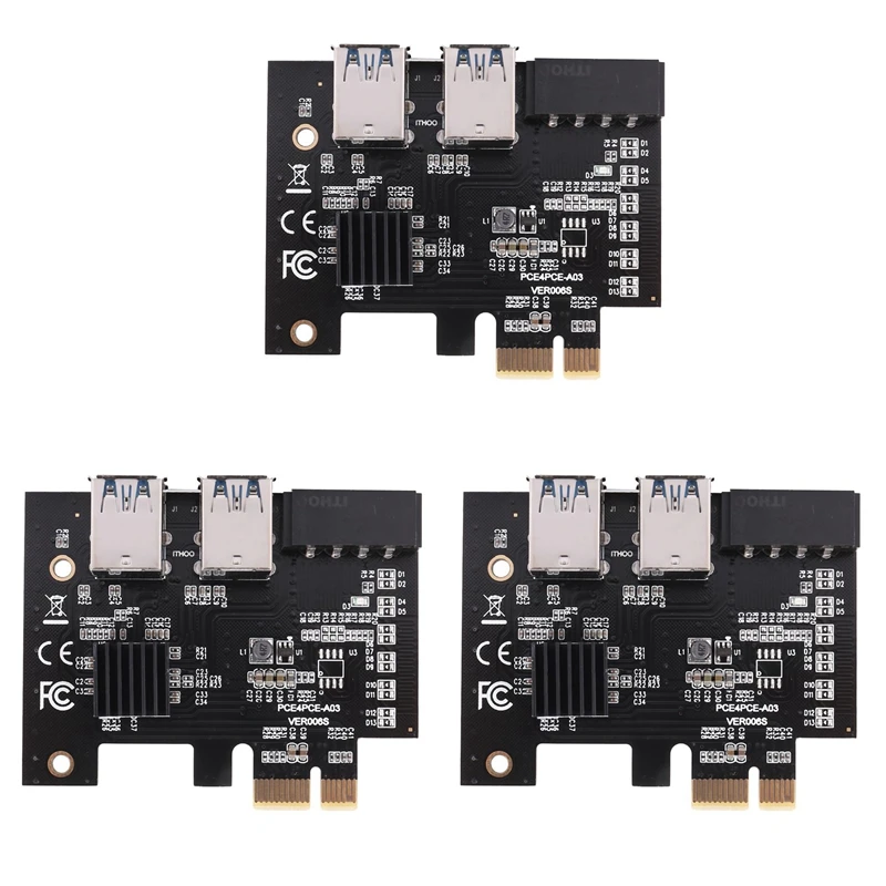 

3X PCI-E 1 To 4 Riser Card PCI-E 1X To 16X 4 Port Dual Layer USB3.0 Expansion Card For BTC Miner Mining