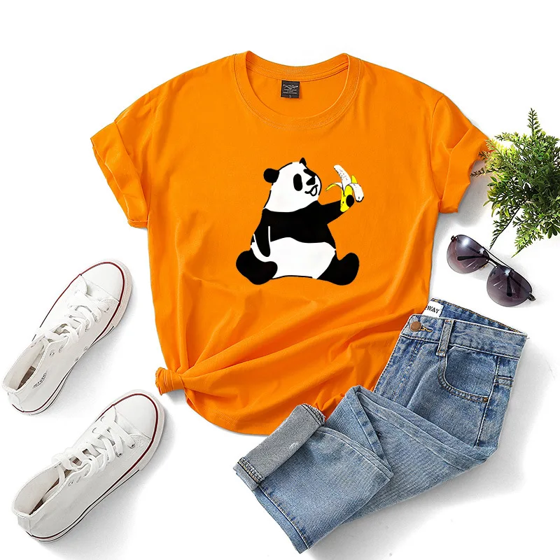 

Summer Panda Print Short Sleeve Tops Loose Plus Size Women Y2k Indie New Fashion O Neck T Shirts Vintage Spring Autumn Tees 2021
