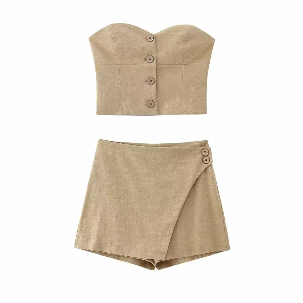 

TRAF WOMEN 2023 Summer New Bodysuit Style Vest 1608137Temperament Office Female Design Sense Double Placket Culotte Set 1608037