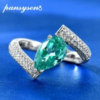 pansysen newest solid silver 925 jewelry 1 5ct pear cut paraiba tourmaline simulated moissanite diamond ring fine jewelry gift