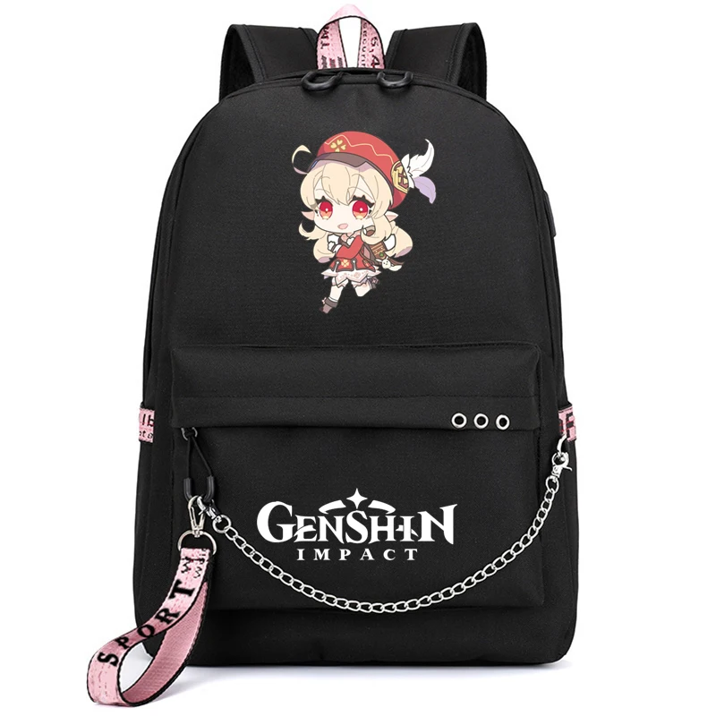 

Холщовый Рюкзак для девочек-подростков, милый ударопрочный школьный ранец Genshin для девочек-подростков, дорожные сумки для ноутбука с USB-заря...