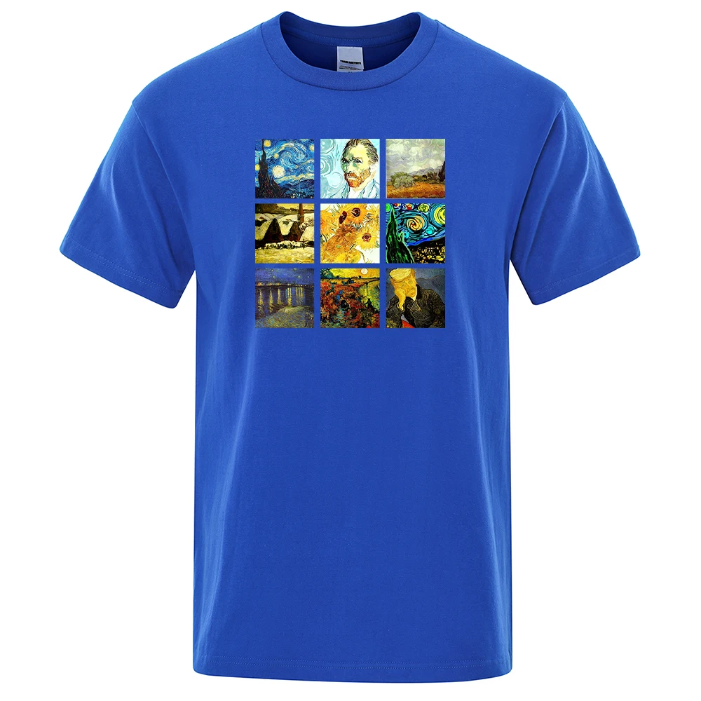

World Famous Painting Sanskrit Van Gogh Printing T Shirt Man Retro O-Neck Tshirt Sports Loose Top Vintage Soft For Men T-Shirt