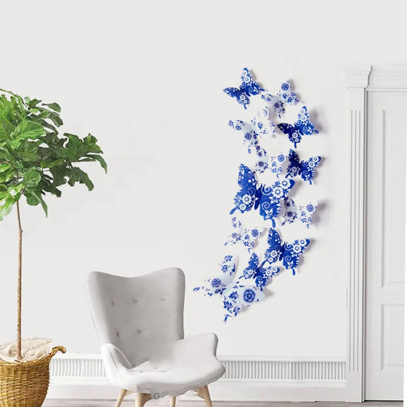 

Бесплатная доставка, 12 шт., наклейки на стену из пвх «сделай сам», 3D наклейки на стену с имитацией милой бабочки, художественные наклейки для комнаты, декоративные домашние украшения