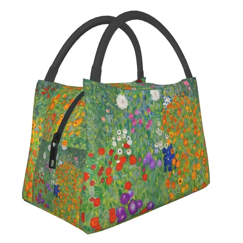 

Gustav Klimt Flower Garden Insulated Lunch Bag for Work Office Painting Waterproof Cooler Thermal Lunch Box Women Shoulder Bag