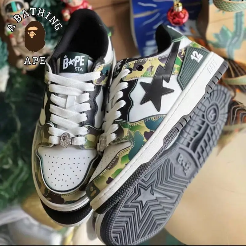 A BATCHING APE BAPESTA SK8 DUNK12 Anniversary Blue Green Camo Street Trend Vibe Low Top Casual Sports Shoes Board Shoes