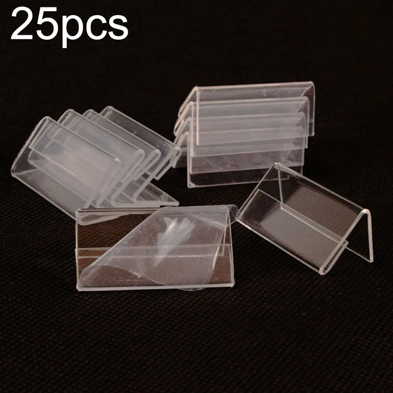

25pcs Price Tag Label Stand Mini Clear Sign Display Holder Counter Top Stand Desk Sign Label Frame Business Card Holder 20x40mm