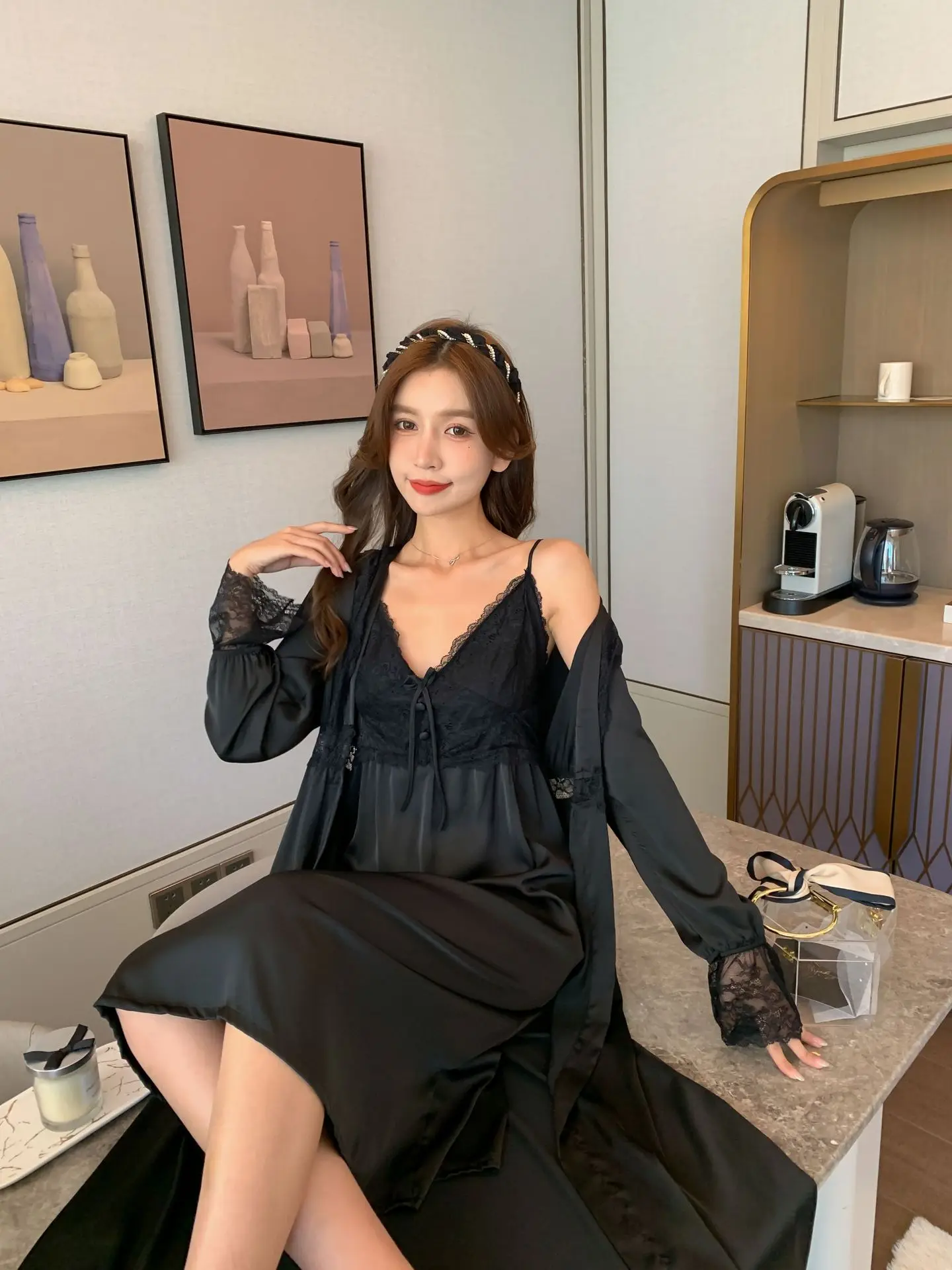 Пикантная женская ночная рубашка на бретелях весна-осень Женская длинная юбка