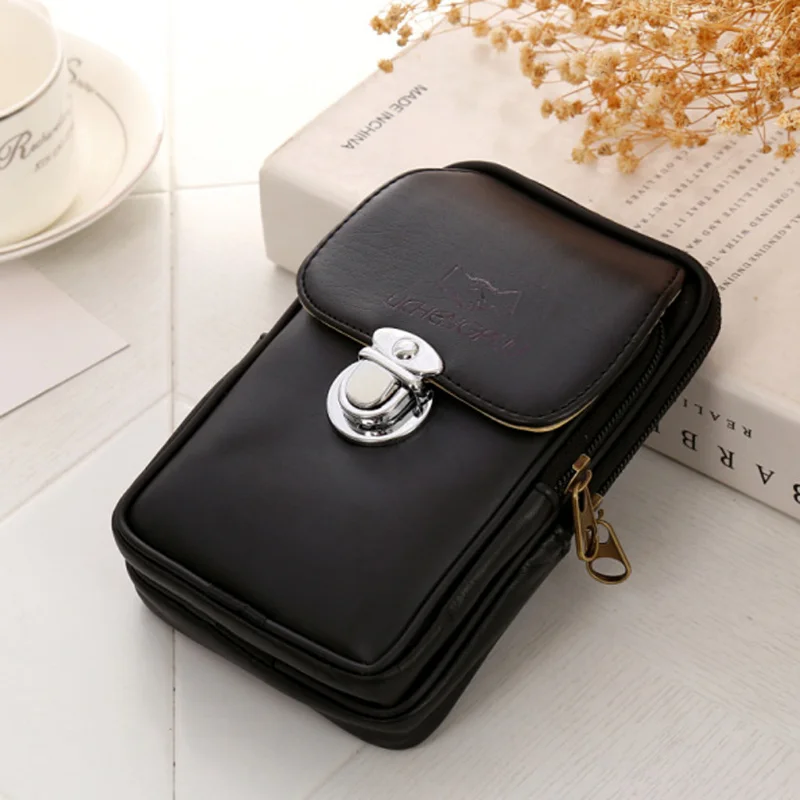 

Men's Simple Retro Versatile Casual Double-deck Cellphone Waist Packs Belt Bag Geometric Waist Packs Chest Phone Pouch