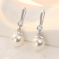 fashion and elegant round imitation pearl inlaid cubic zircon pendant earrings simple temperament white zircon wedding party