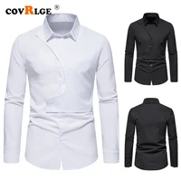 covrlge spring mens henley collar designer shirt niche slant button irregular male casual long sleeve shirt men clothes mcl360