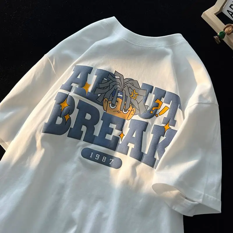 

Футболка мужская хлопковая с коротким рукавом и мультяшным принтом