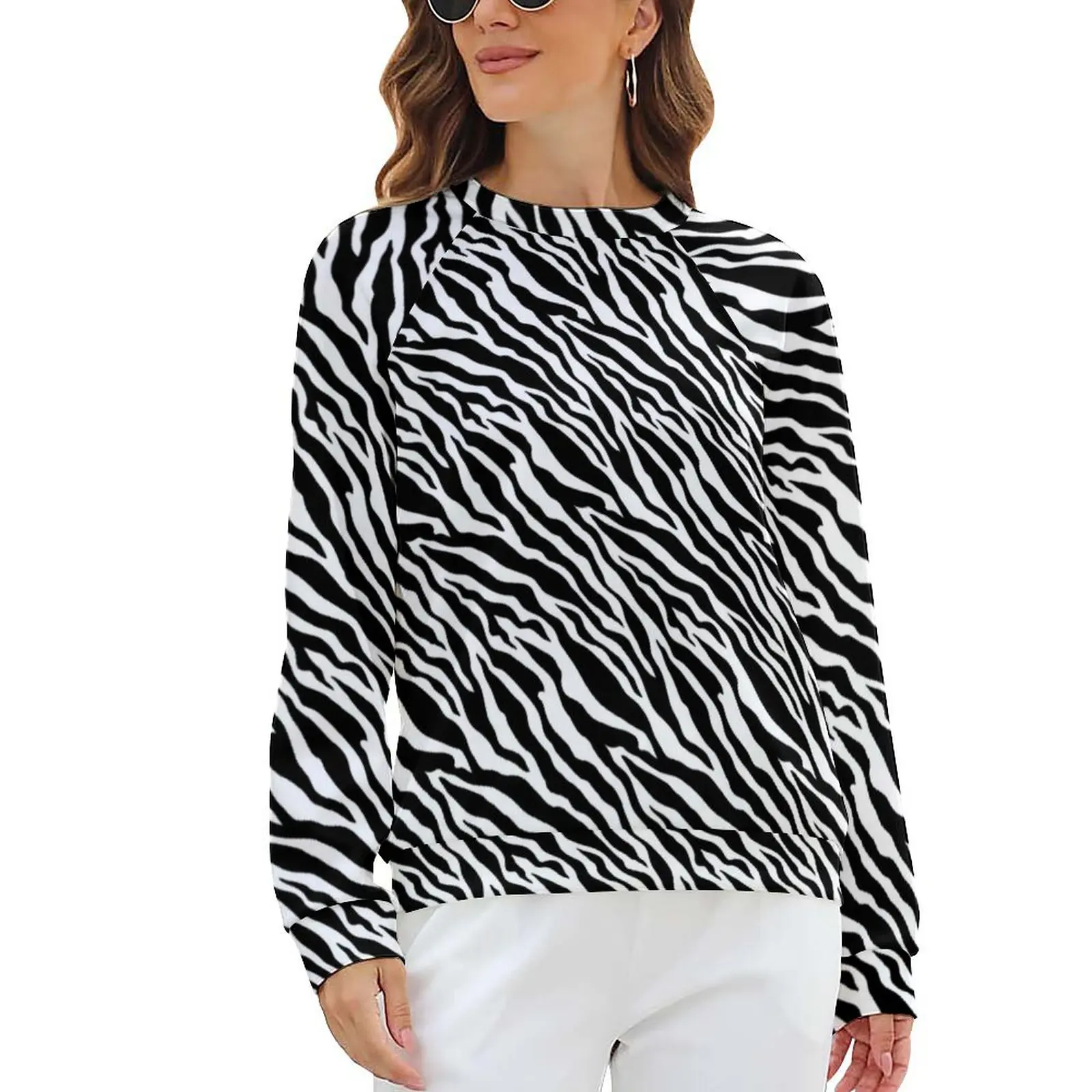 

Zebra Stripe Hoodies Womens Long-Sleeve Animal Print Cute Casual Hoodie Hot Korean Fashion Oversize Graphic Sweatshirts