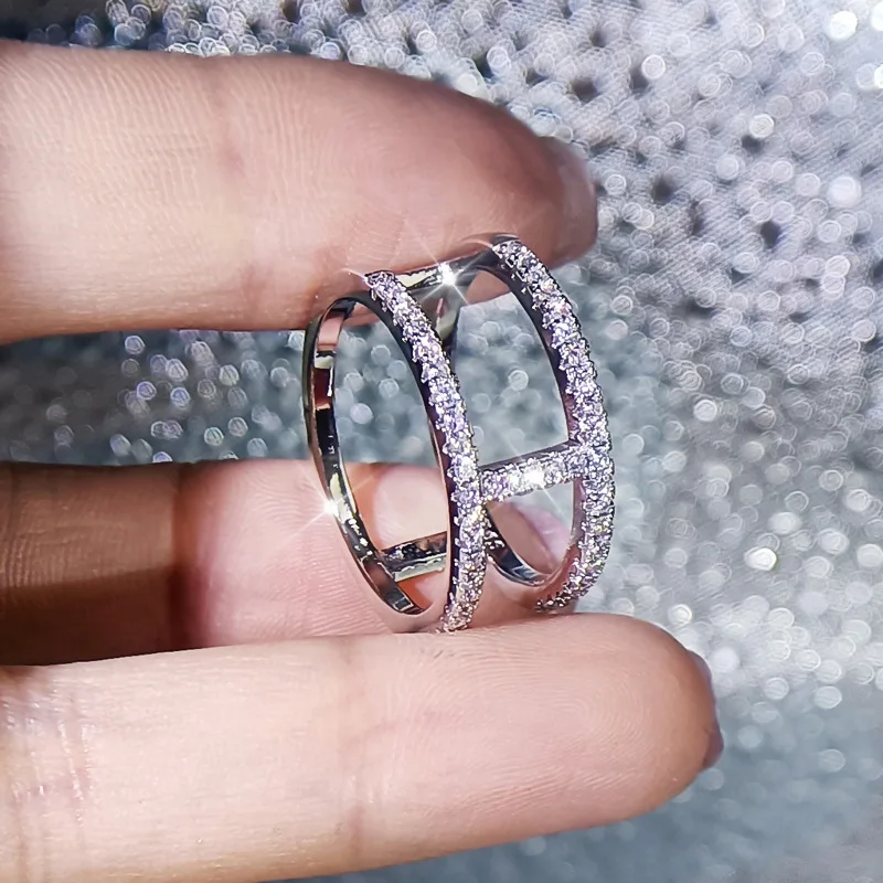 

Minimalist Geometric Double Line Ring Genuine 925 Stamp Trendy Fine Jewelry for Charm Women Wedding Jewelry
