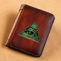 high quality genuine leather wallet triangle all seeing eye printing standard short purse bk1287