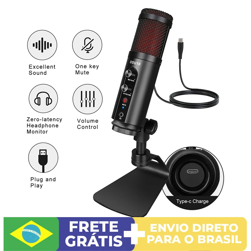 

USB Condenser Recording Microphone for Laptop Windows Cardioid Voice Recording Studio for Youtube Twitch Skype