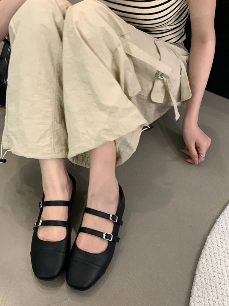 Женские туфли мэри джейн Лоскутные с двойным ремешком и пряжкой на плоской