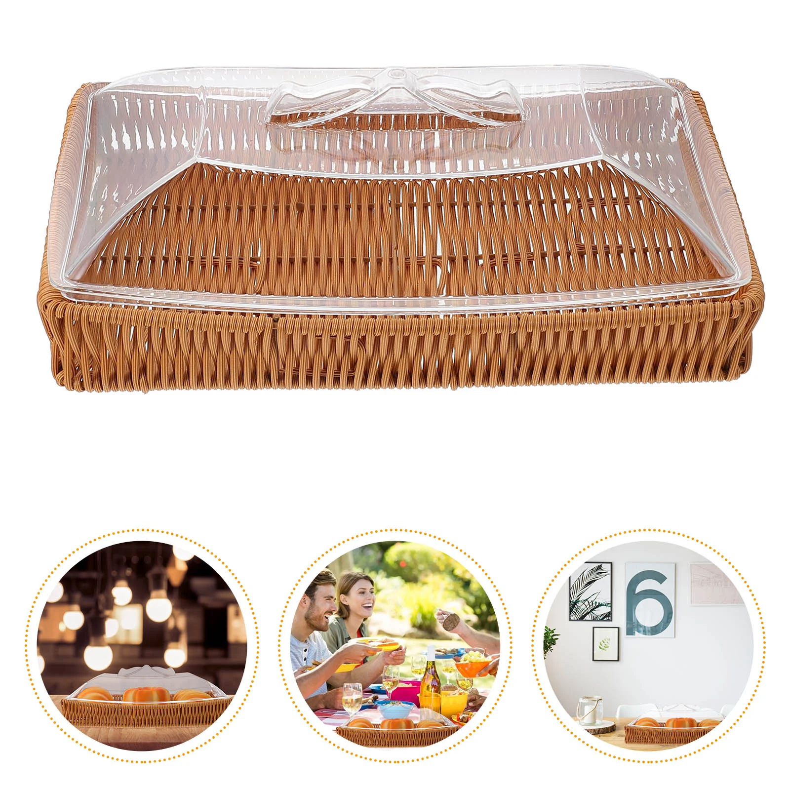 

Basket Storage Wicker Tray Serving Snack Vegetable Fruit Box Countertop Acrylic Bread Woven Cover Handmade Candy Arranger Snacks