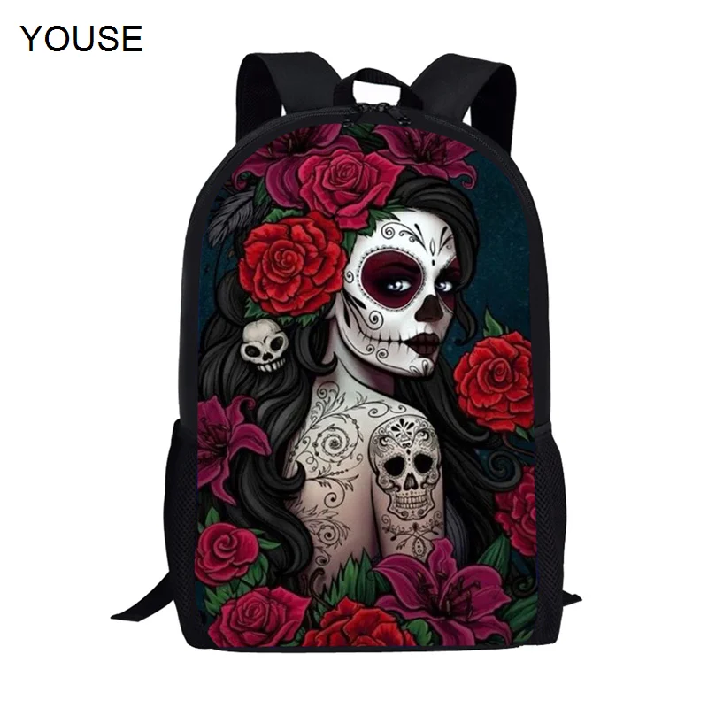 Сумки YOUSEWomen в стиле ретро, яркий школьный рюкзак с принтом черепа для девочки, сумка для досуга, школьный рюкзак, удобный рюкзак