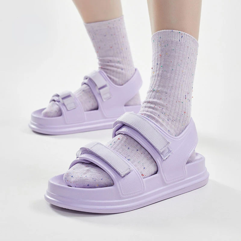 

Новинка 2023, женские сандалии из ЭВА, толстая Мягкая Спортивная повседневная обувь, женская однотонная спортивная обувь в Корейском стиле с двумя ремешками, регулируемыми крючками и петлями