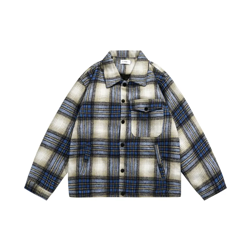 Winter Cotton Thick Jacket Men Warm Fashion Retro Plaid Jacket Men Japanese Streetwear Loose Short Coat Men Clothes M-2XL